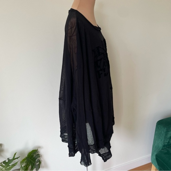 Rundholz Black Print Flock Listen Flowers Long Sleeve Mesh Cotton T-Shirt EUC S - Picture 8 of 12